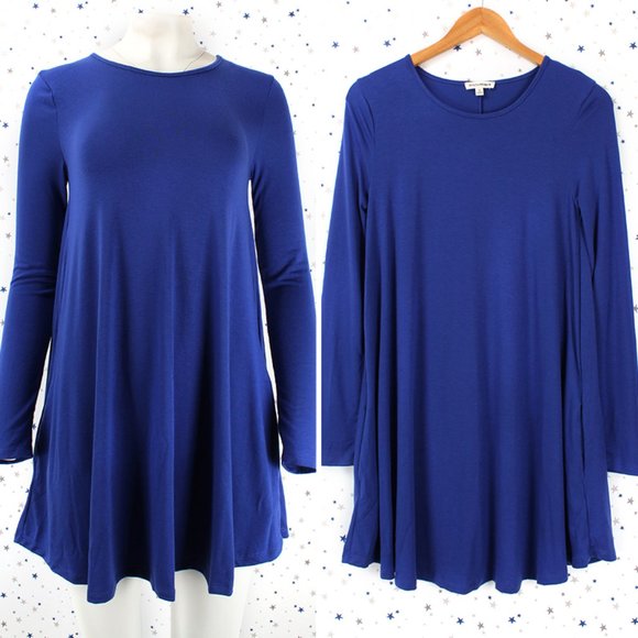 Zenana Outfitters Dresses & Skirts - Royal Blue Long Sleeve Swing Dress w/ Side Pockets
